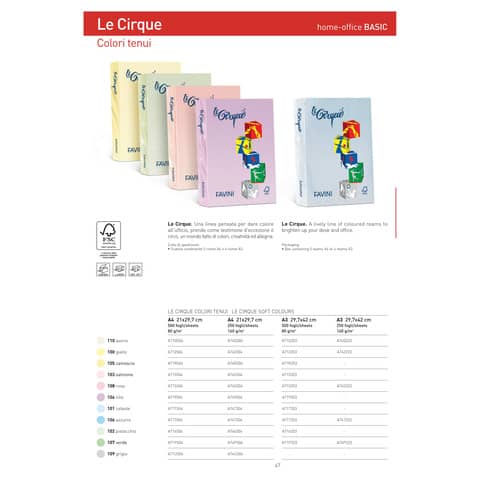 Carta colorata Favini Le Cirque A4 160 g/m² colori tenui - risma da 250 fogli pistacchio - A746304